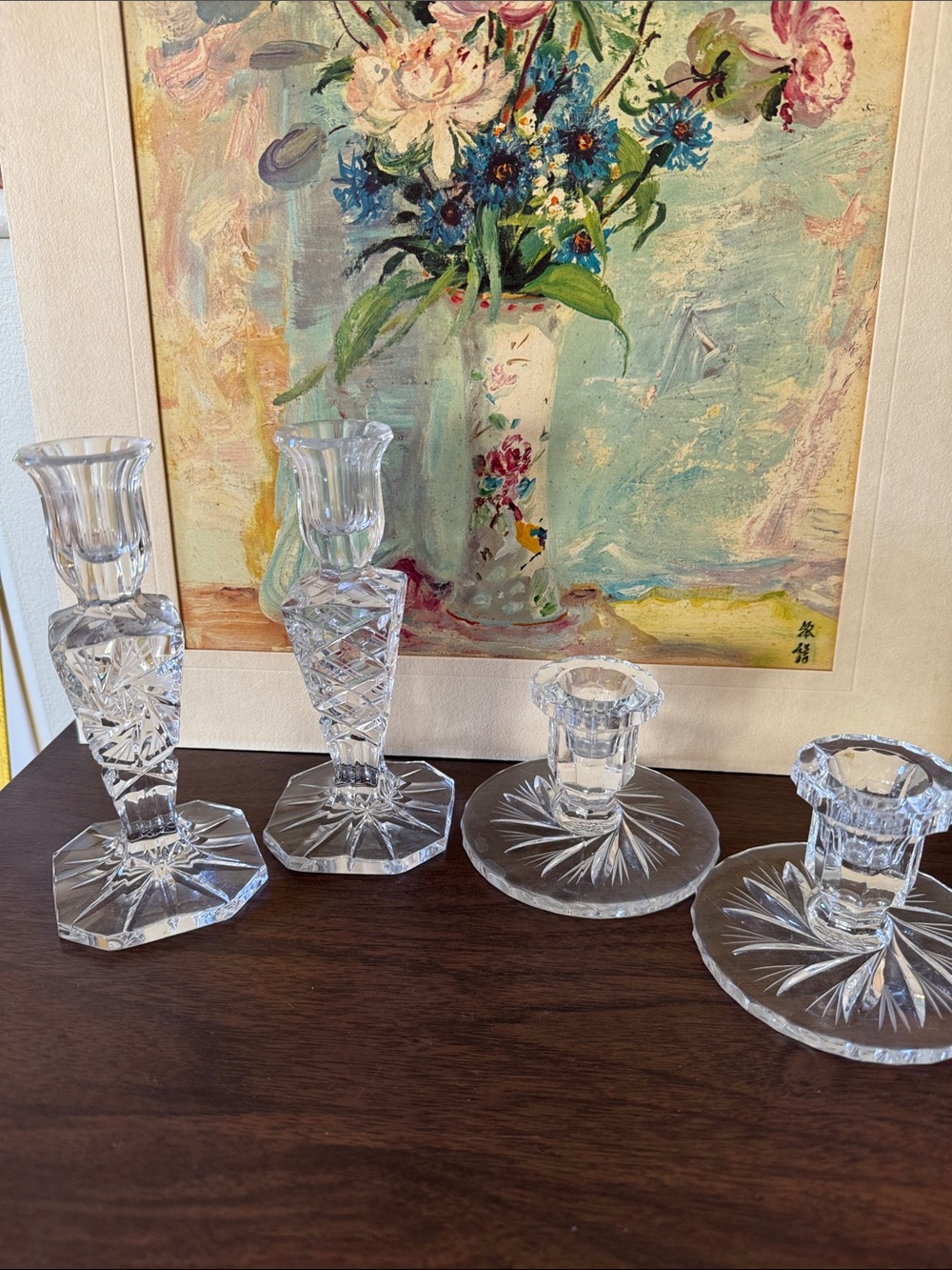 Vintage Cut Crystal Candle Holders Set of 4 Starburst Pinwheel